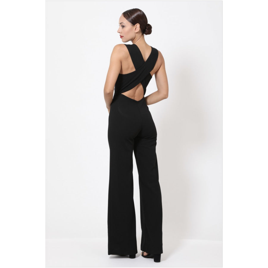 NEW! Crochet-Lace and Rhinestone Cross-Back Jumpsuit Jumpsuit