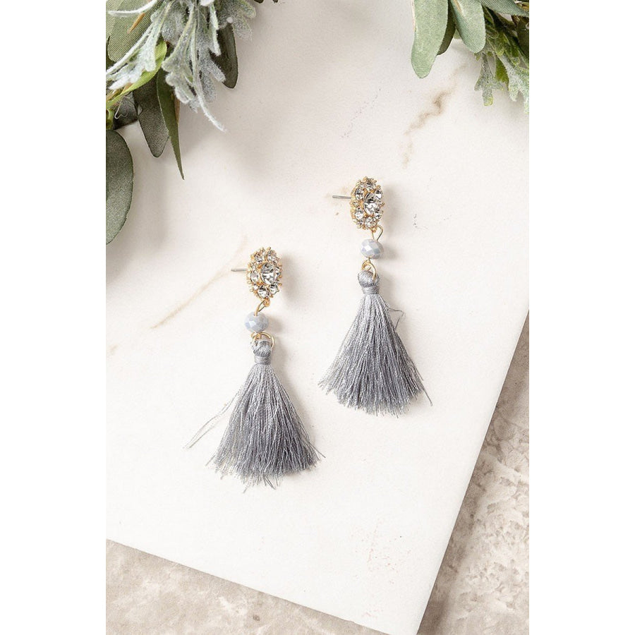 Crystal Drop Earrings with Tassel Grey Earrings
