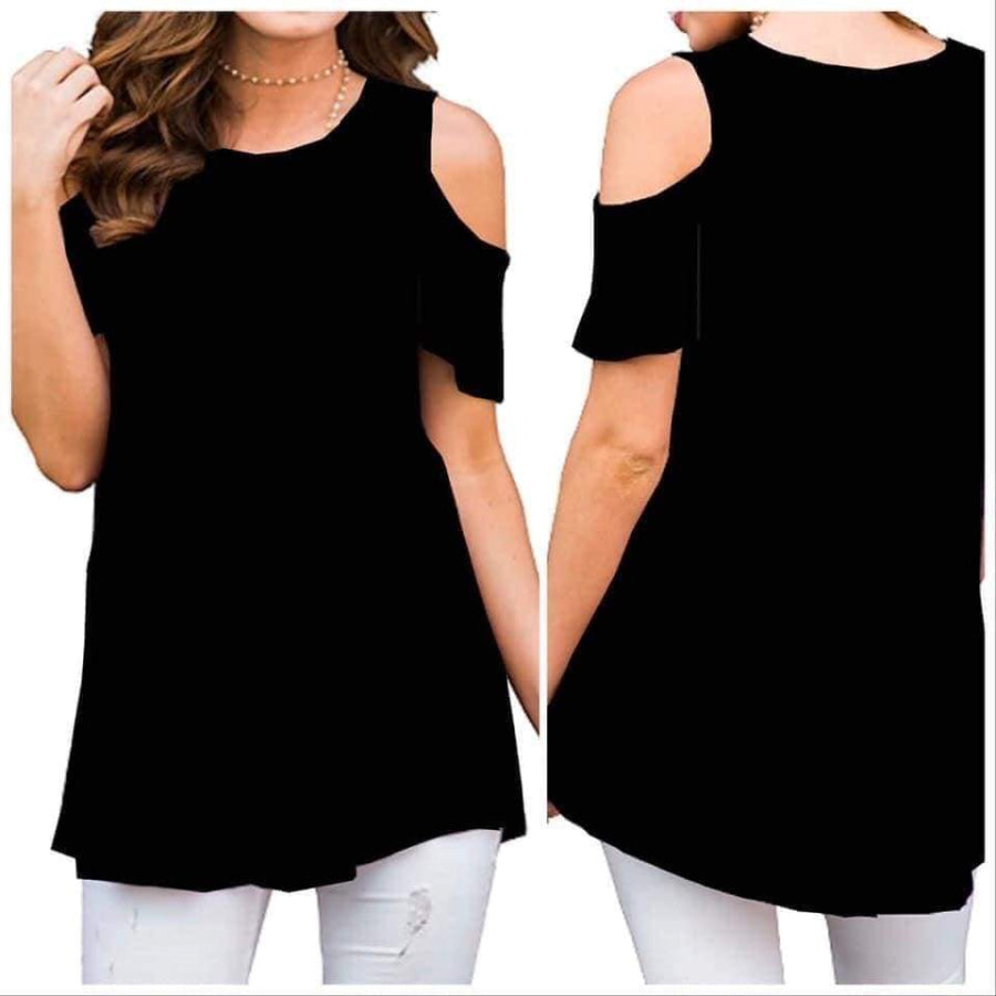 1 Custom Tops Solid Black Cold Shoulder / M Leggings