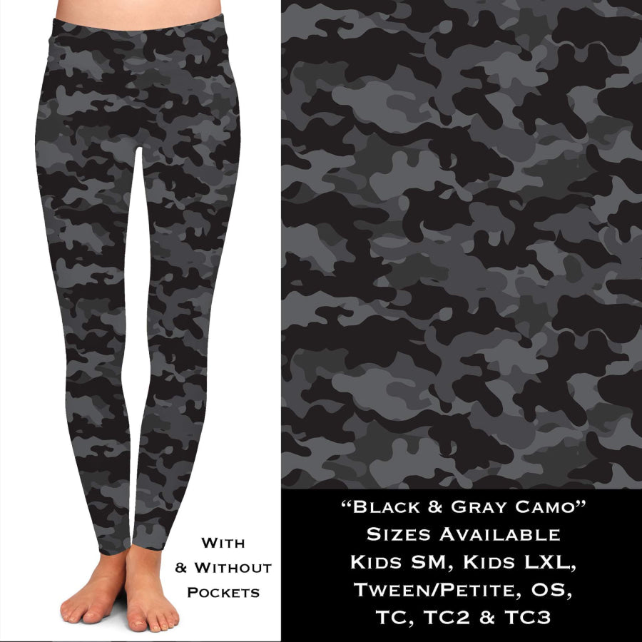 PREORDER Custom Leggings / Joggers - Black & Gray Camo - Closes 3 Oct - ETA mid Jan 2022 OS Leggings Leggings
