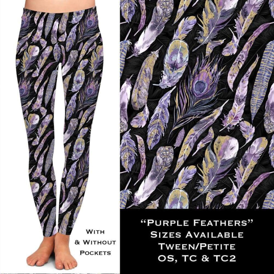 EXTRAS CUSTOM DESIGN LEGGINGS SIZE OS (AU 8-14/16) Purple Feathers / OS Leggings