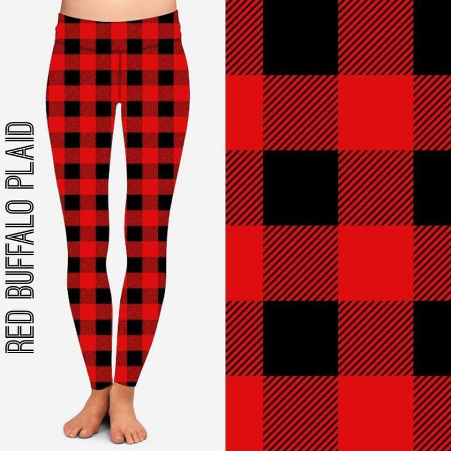EXTRAS CUSTOM DESIGN LEGGINGS SIZE TC (AU 16-28) Red Buffalo Plaid / TC with pockets Leggings