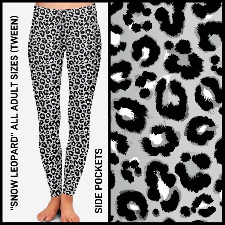 EXTRAS CUSTOM DESIGN LEGGINGS SIZE OS (AU 8-14/16) Snow Leopard / OS with pockets Leggings