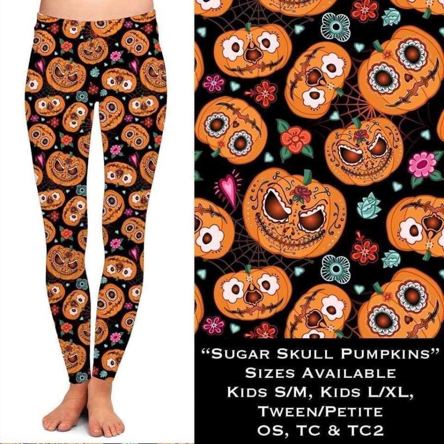 EXTRAS CUSTOM DESIGN LEGGINGS SIZE OS (AU 8-14/16) Sugar Skull Pumpkins / OS Leggings