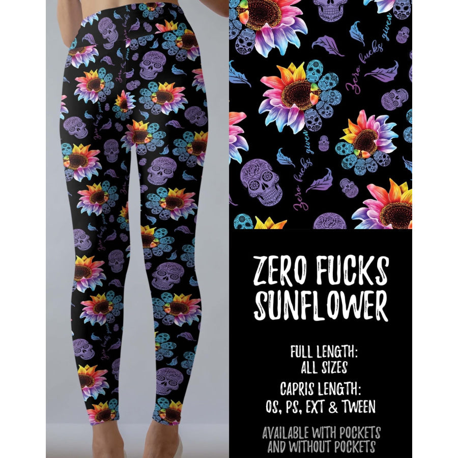 PREORDER Custom Design Leggings / Joggers / Loungers - Zero Fs Sunflower - Closes 18 Apr - ETA mid July 2022 OS Full Leggings Leggings