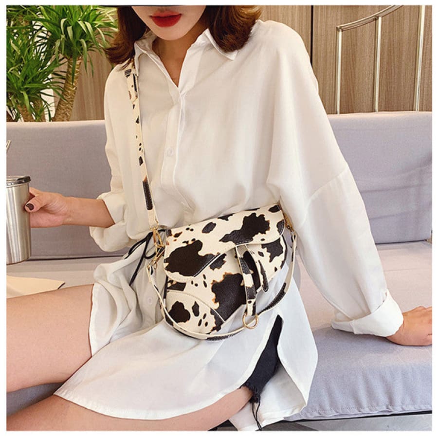 PREORDER Faux Leather Saddle Bag with Cross Body Strap - Closes 3 March - ETA late April 2022 Cow Print Handbags