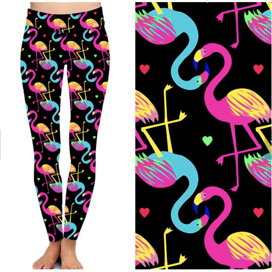 PREORDER Buttery Soft Leggings in Bold Prints Limited Quantities ETA late Dec! Flamingo Love / OS Leggings