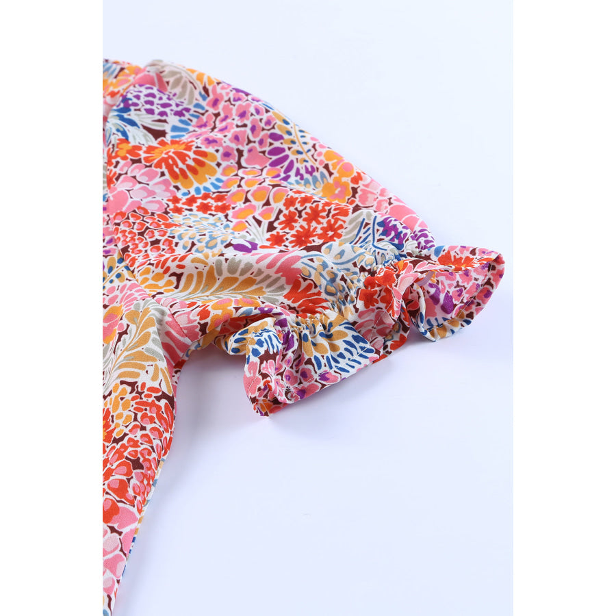 Floral Short Flounce Sleeve Blouse