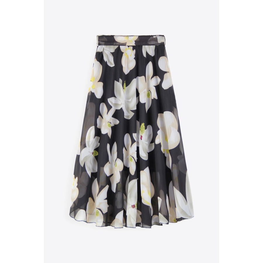 Full Size Floral Tie-Waist Skirt Black / S