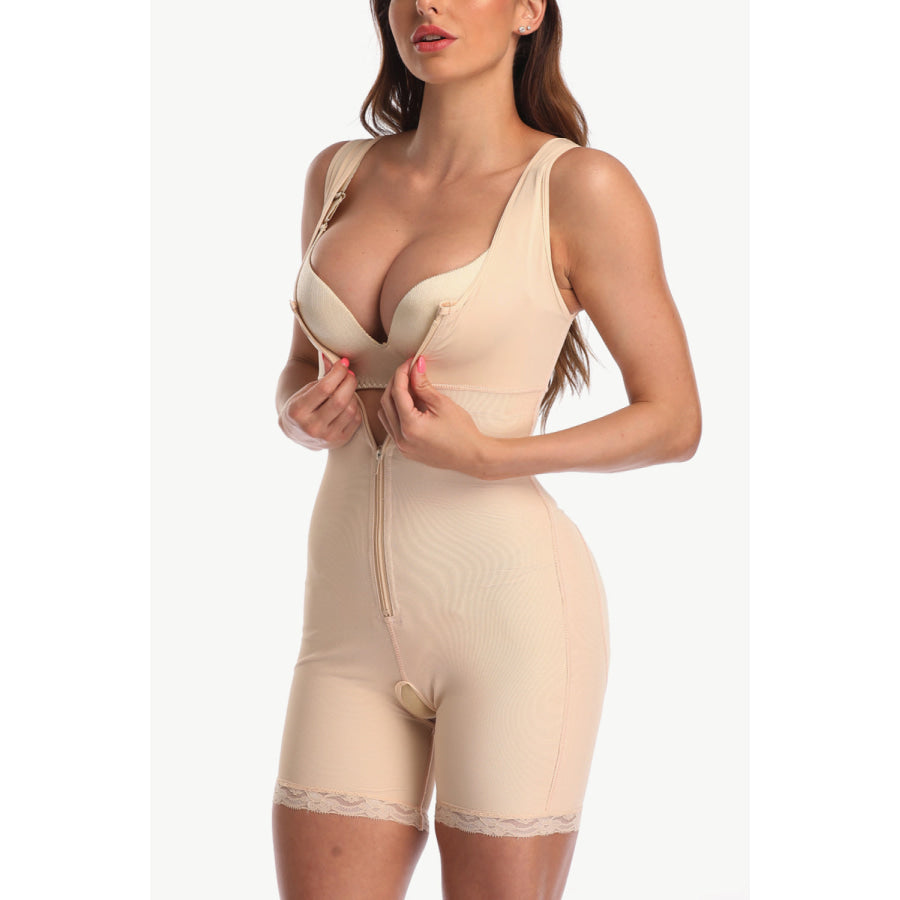 Full Size Zip-Up Lace Detail Shapewear