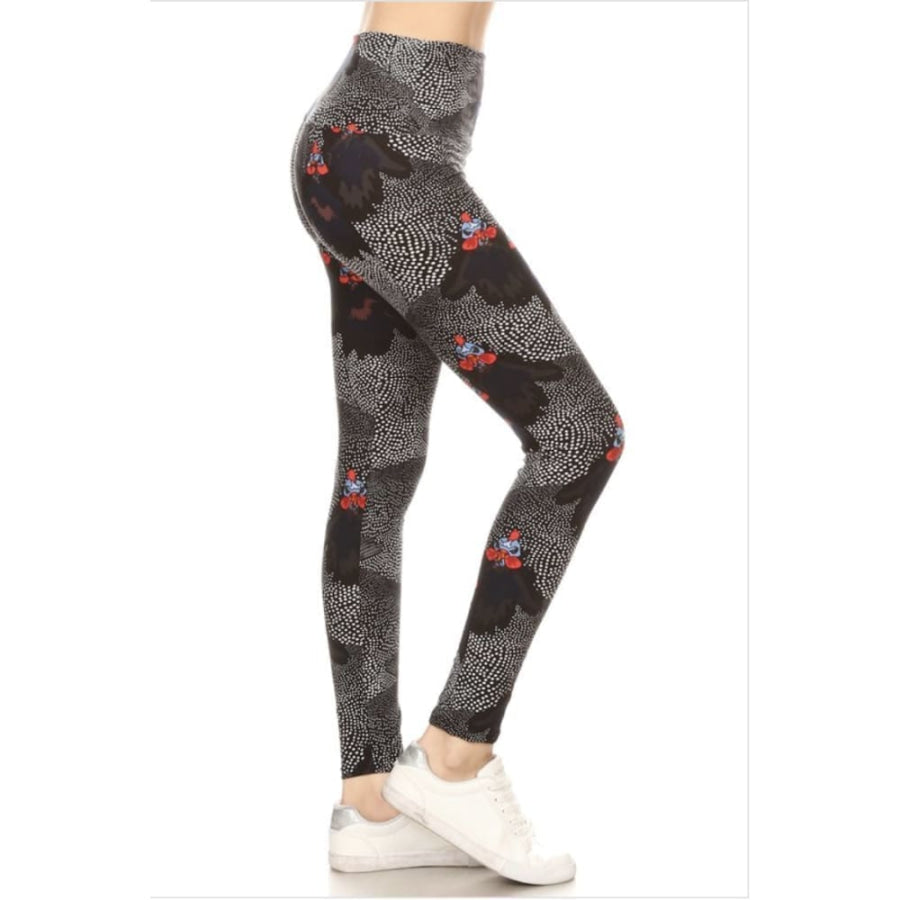 Leggings with Yoga Band! Fun Prints! OS / Guinea Fowl Leggings