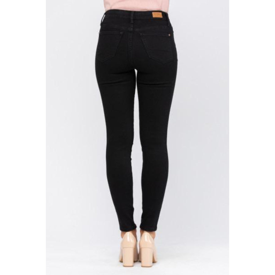 Judy Blue Skinny Black Non-Distressed Denim Jeans - Midrise Denim Jeans