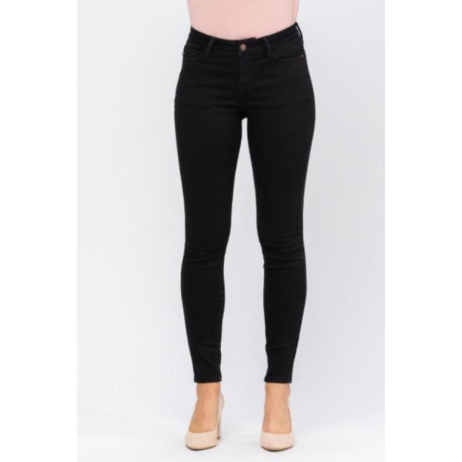 Judy Blue Skinny Black Non-Distressed Denim Jeans - Midrise Denim Jeans