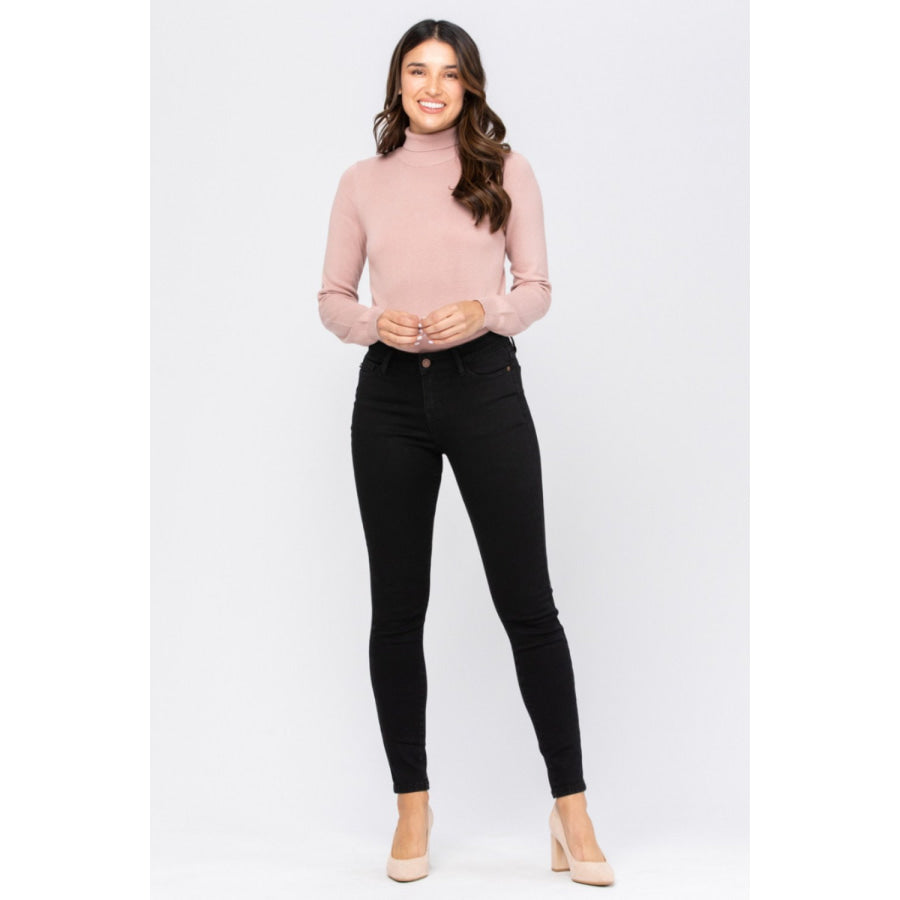 Judy Blue Skinny Black Non-Distressed Denim Jeans - Midrise Denim Jeans