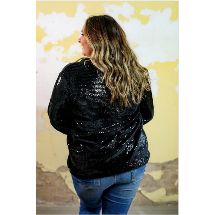 Coming Soon! Black Sequin V-Neck Balloon Sleeve Top (ETA 3-4 weeks) Tops