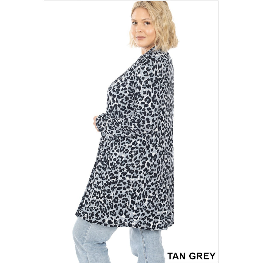 NEW!! Leopard Print Mid-Thigh Slouchy Pocket Open Cardigan Coverups