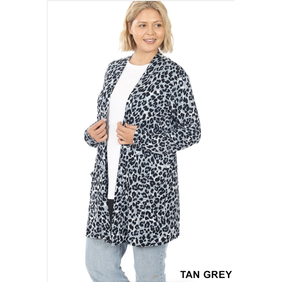 NEW!! Leopard Print Mid-Thigh Slouchy Pocket Open Cardigan Coverups