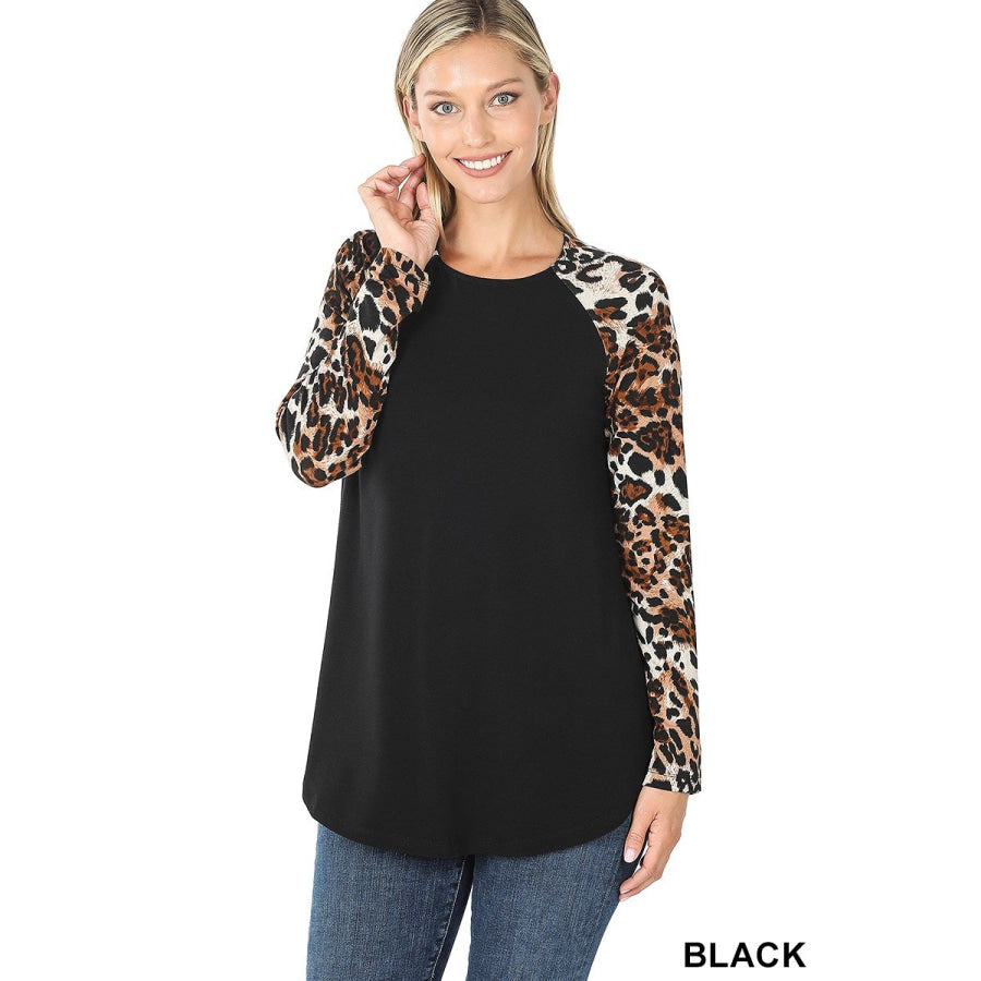 Arriving soon in NOV! Leopard Print Raglan Long Sleeve Top Black / S Tops