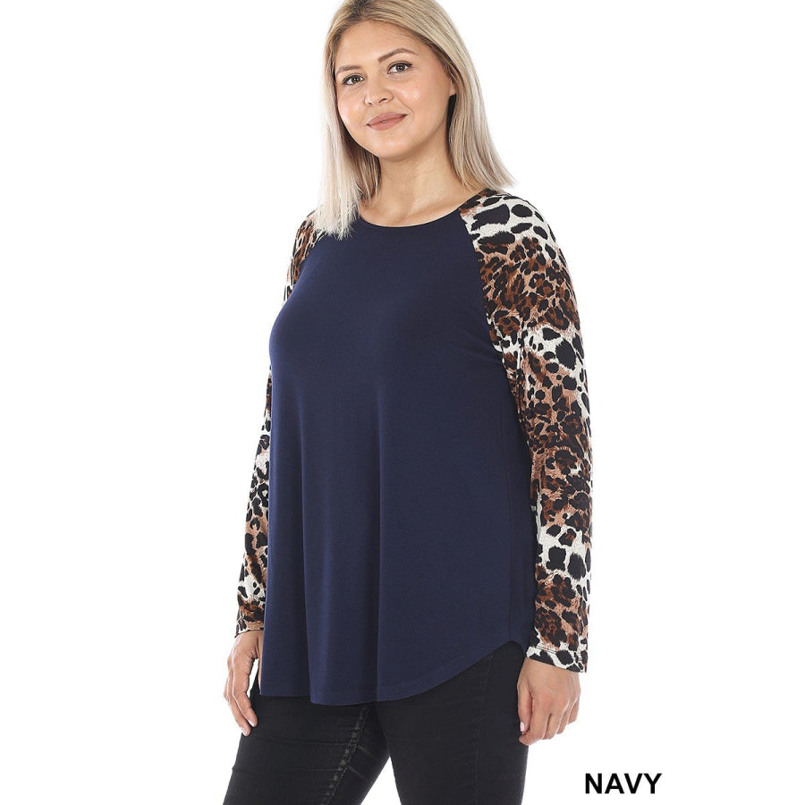 Arriving soon in NOV! Leopard Print Raglan Long Sleeve Top Navy / 1XL Tops