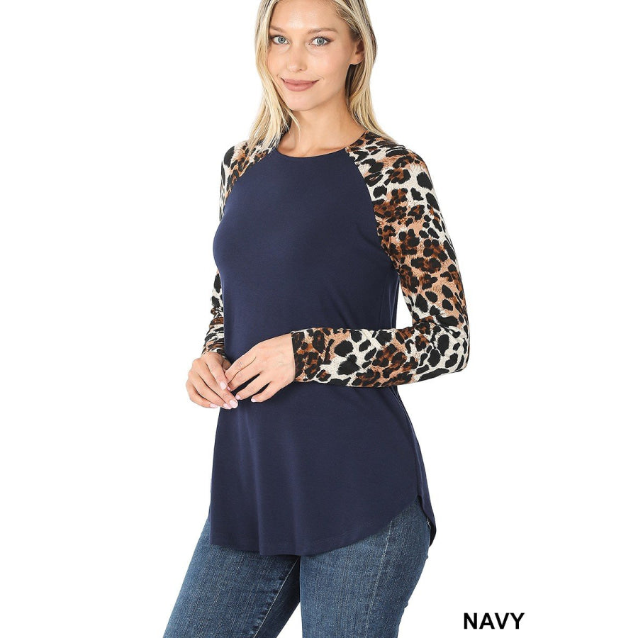 Arriving soon in NOV! Leopard Print Raglan Long Sleeve Top Navy / S Tops