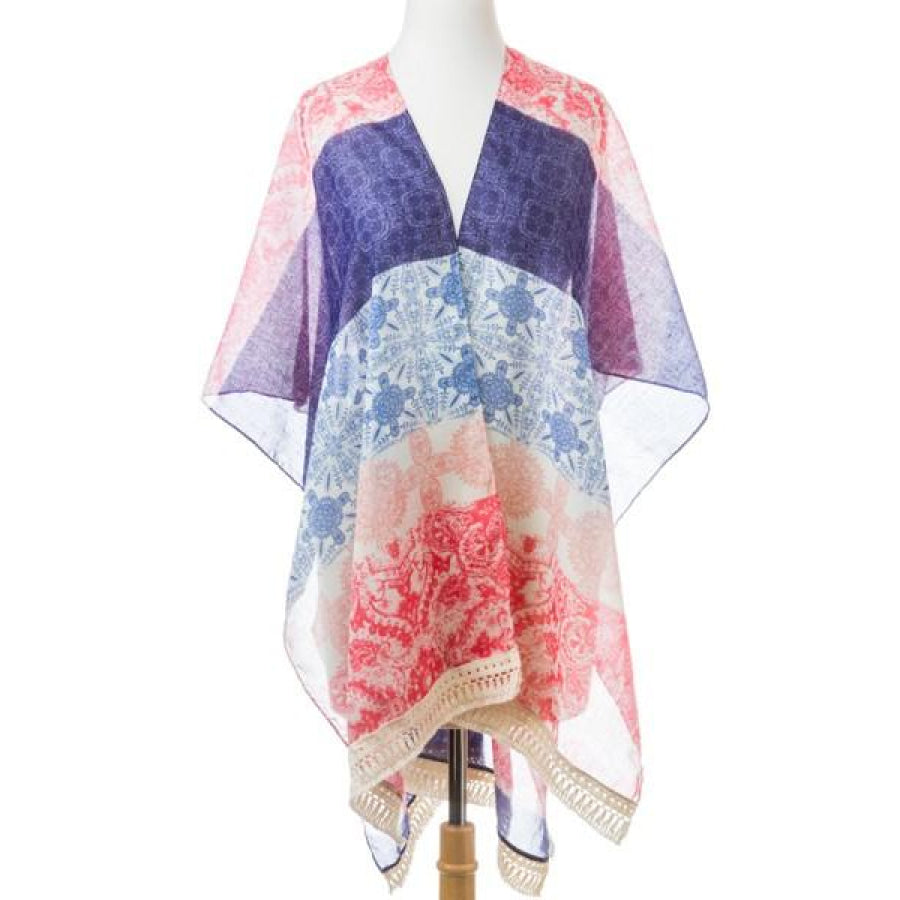 New! Lightweight Summer Poncho With Tassel Trim Onesize / Coral Coverups