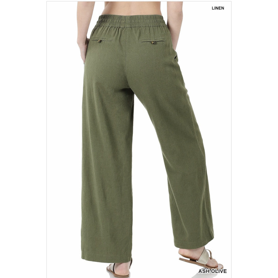 NEW! Linen and Rayon Drawstring Waist Pants with Pockets - Pre-washed Pants