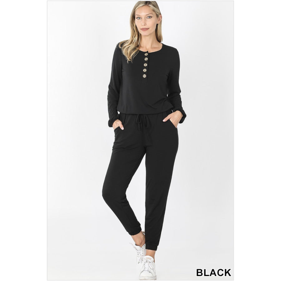 NEW! Long Sleeve Jogger Jumpsuit with Pockets Black / S Jumpsuits and Rompers