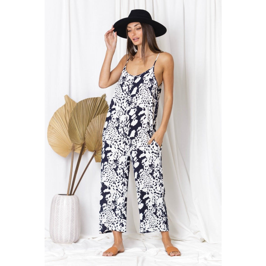 New! Love Lily The Label - Navy Leopard Pippa Jumpsuit with Pockets Jumpsuit