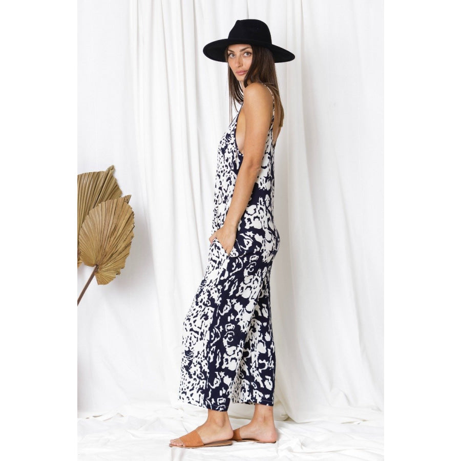 New! Love Lily The Label - Navy Leopard Pippa Jumpsuit with Pockets Jumpsuit
