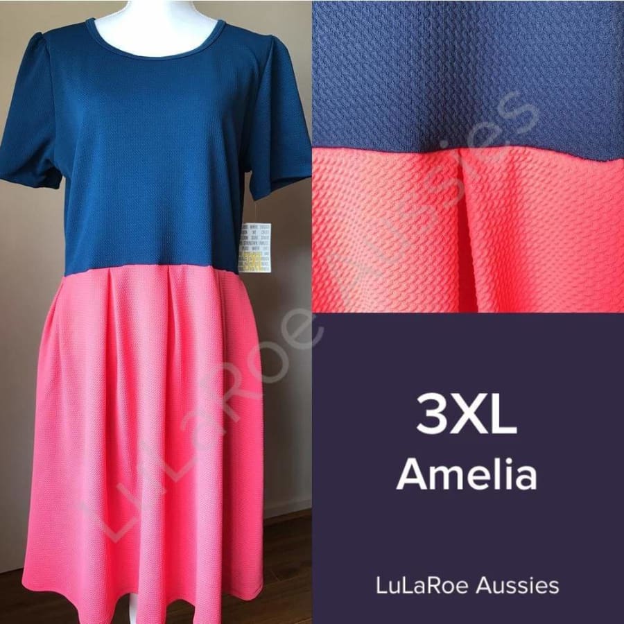 Lularoe Amelia 3Xl / Blue With Coral Colourblock