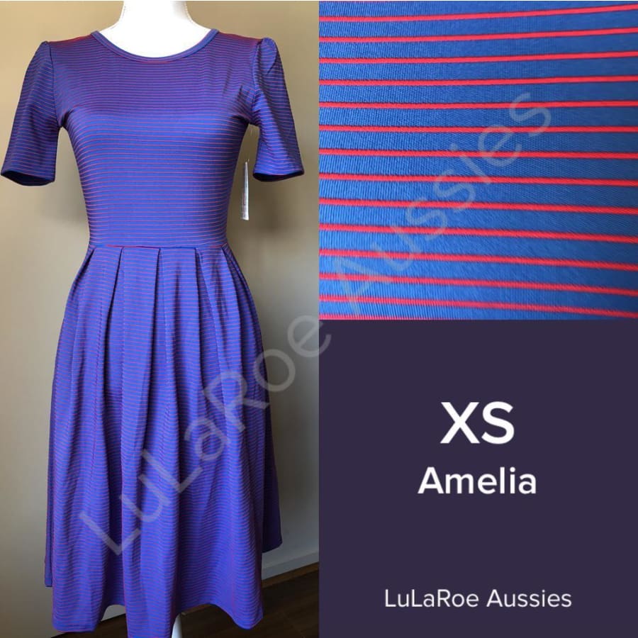 Lularoe Amelia Xs / Blue And Red Stripe
