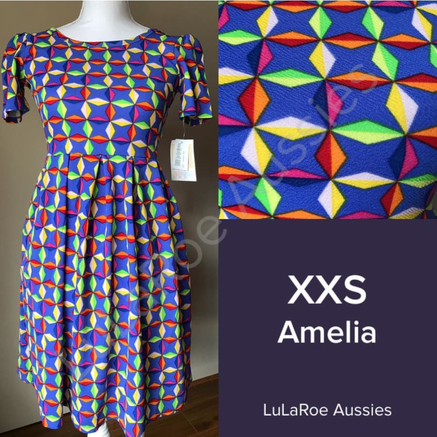 Lularoe Amelia Xxs / Blue With Multi Colour Geo