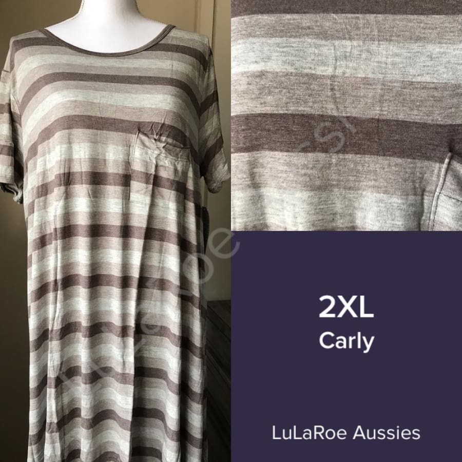 Lularoe Carly 2Xl / Taupe And Oatmeal Heather Stripe Dresses