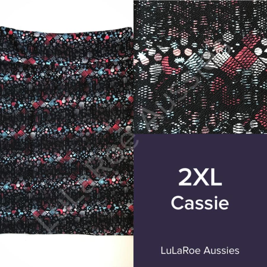 Lularoe Cassie 2Xl / Black With Pink/coral/aqua/white Geo Skirts