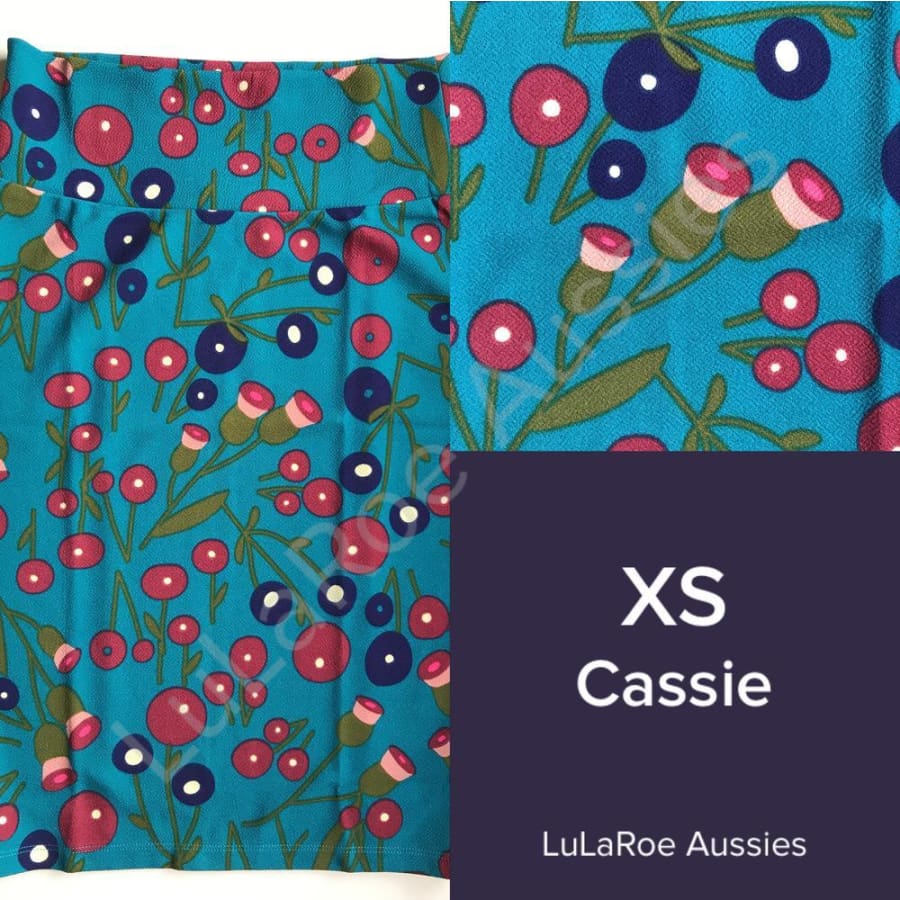 Lularoe Cassie Xs / Teal With Burgundy/olive/blue Floral Skirts