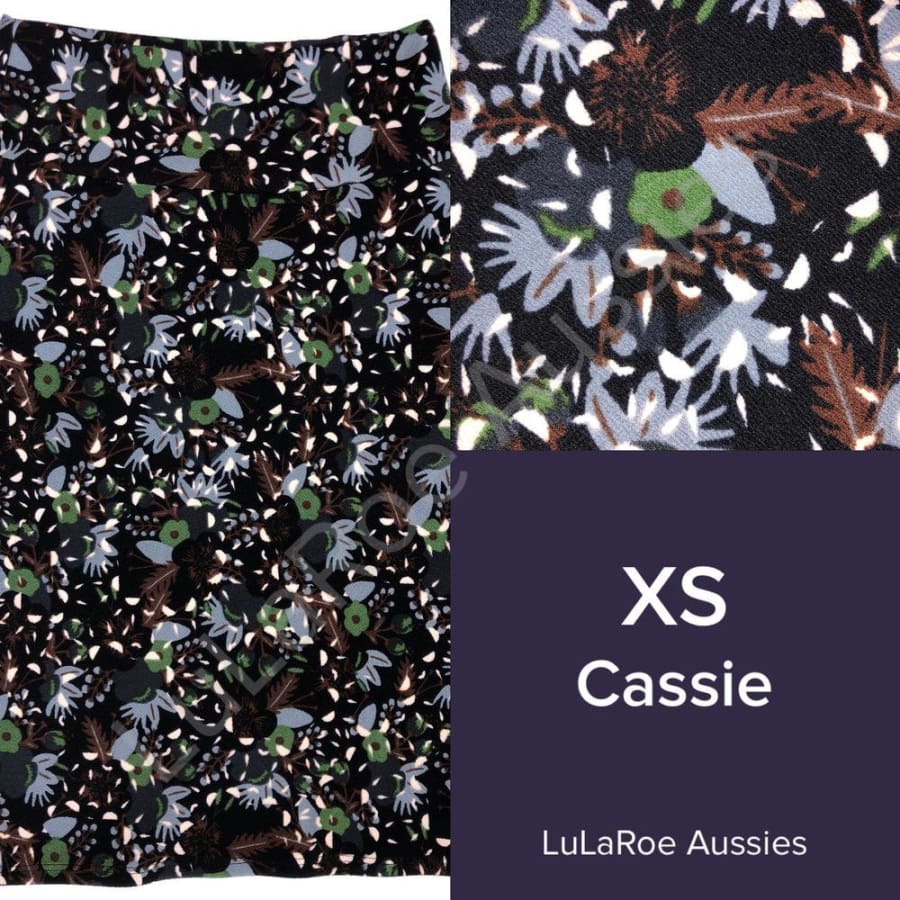 LuLaRoe Cassie XS / Black with Blue Olive Green Skirts