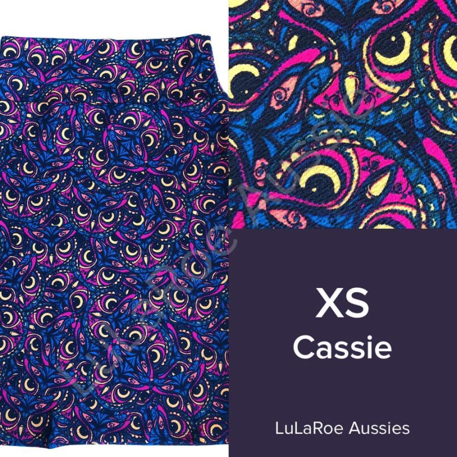 Lularoe Cassie Xs / Black With Teal/magenta/orange Owls Skirts