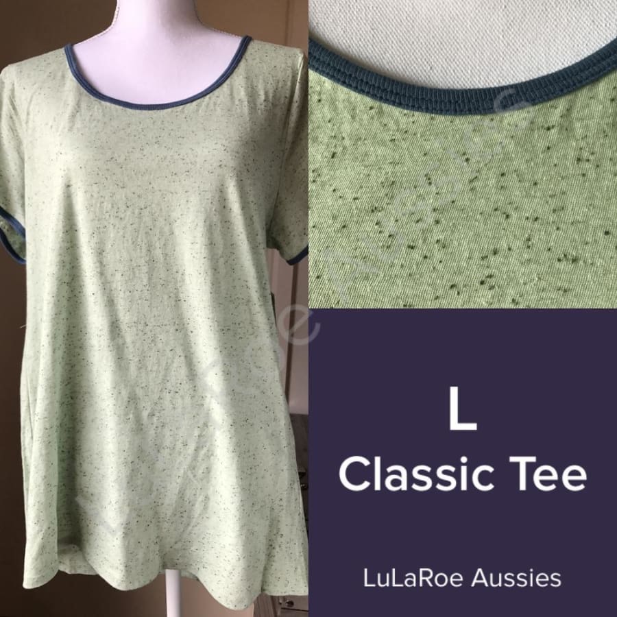 Lularoe Classic T L / Light Green Nubby With Slate Ringer Tops
