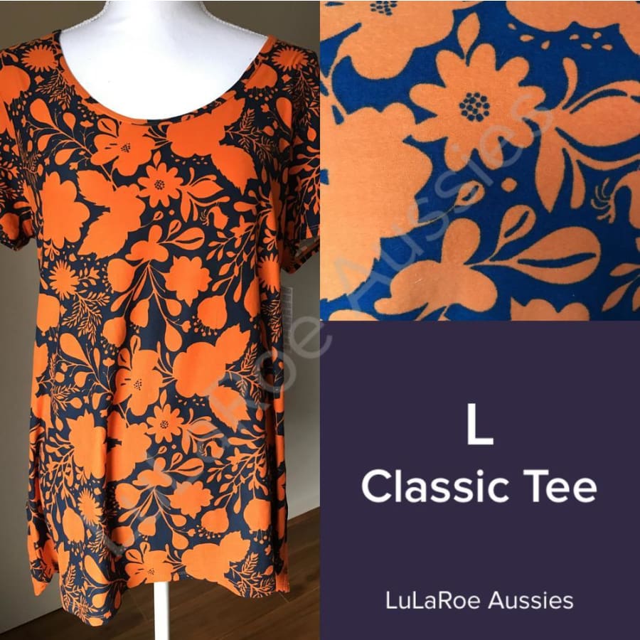 Lularoe Classic T L / Navy/orange Floral (Leggings Material) Tops