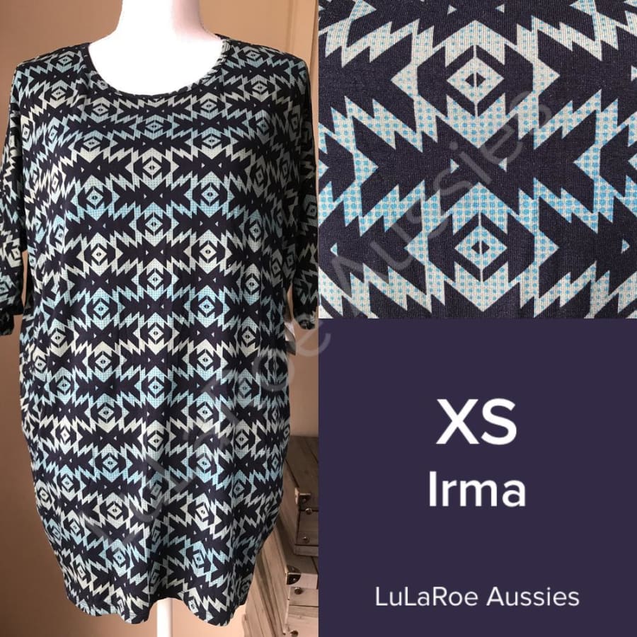 Lularoe Irma Xs / Navy With Turquoise And Green Dots Tribal Tops