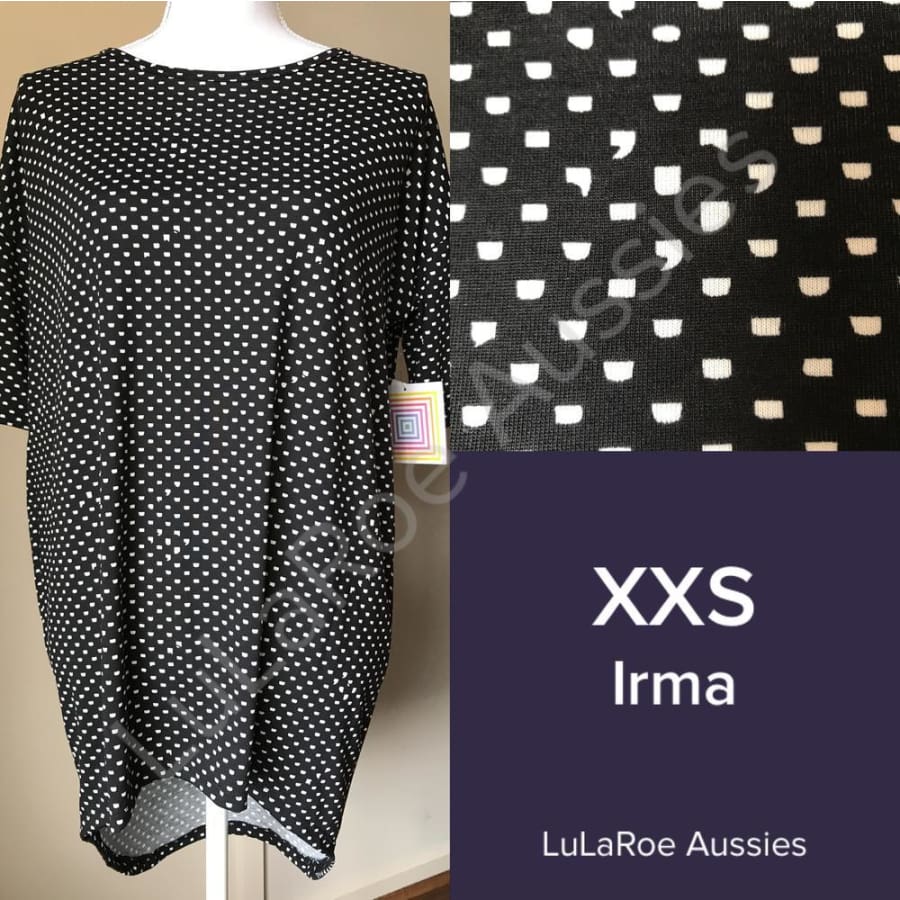 Lularoe Irma Xxs / Black With White Abstract Shapes Tops