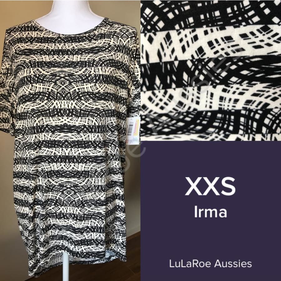 Lularoe Irma Xxs / Black/ivory Swirl Stripes Tops