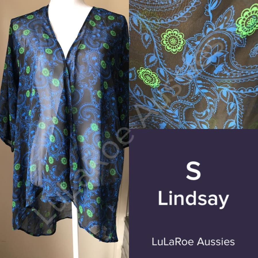 Lularoe Lindsay S / Black With Royal Blue And Green Floral, Chiffon Coverups