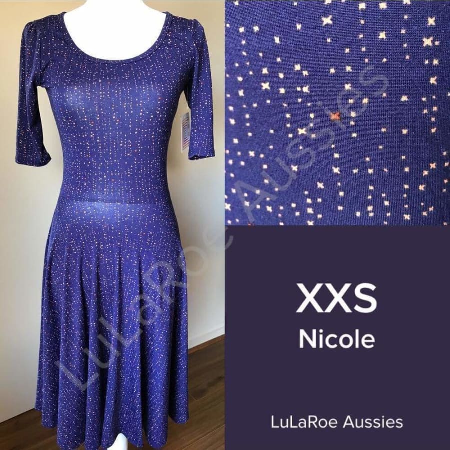 Lularoe Nicole Xxs / Indigo With Coral/red Stars Jersey Dresses