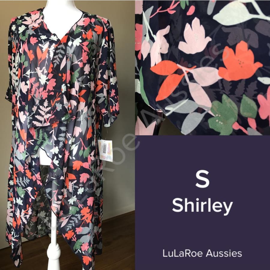 Lularoe Shirley S / Black With Coral/pink/grey/green Floral, Chiffon Coverups
