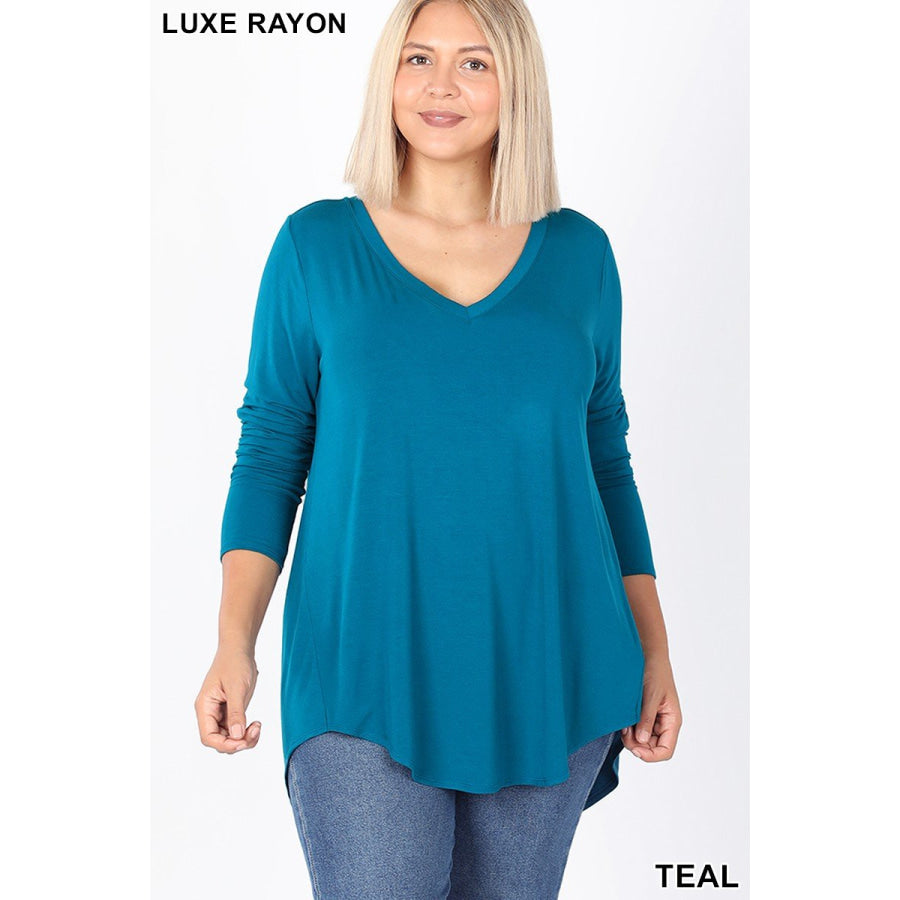 Luxe Long Sleeve V-Neck Hi-Low Hem Top Tops