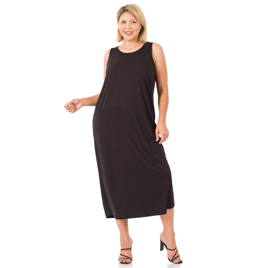 Coming Soon! Modal Sleeveless Round Neck Maxi Dress Black / 1XL Dresses