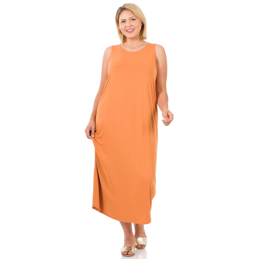 Coming Soon! Modal Sleeveless Round Neck Maxi Dress Butter Orange / 1XL Dresses