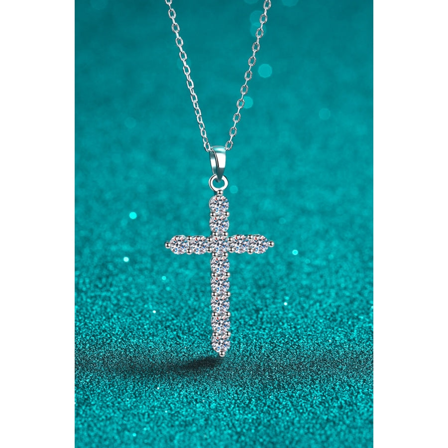 Moissanite Cross Pendant Chain Necklace Silver / One Size