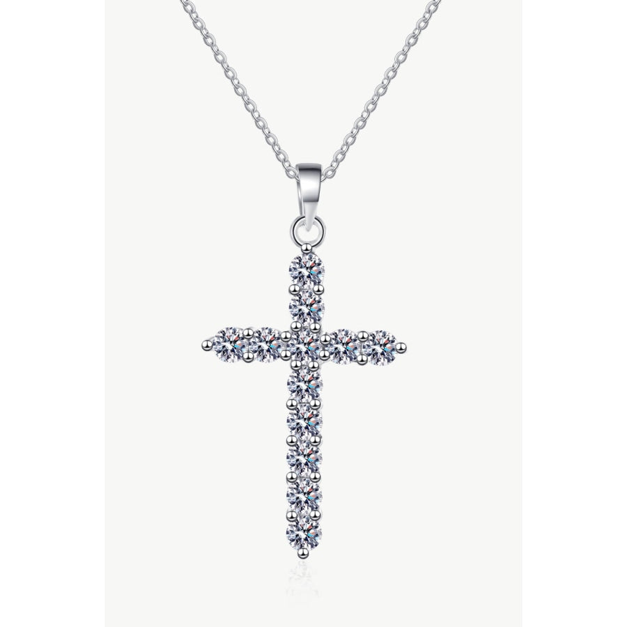 Moissanite Cross Pendant Chain Necklace Silver / One Size